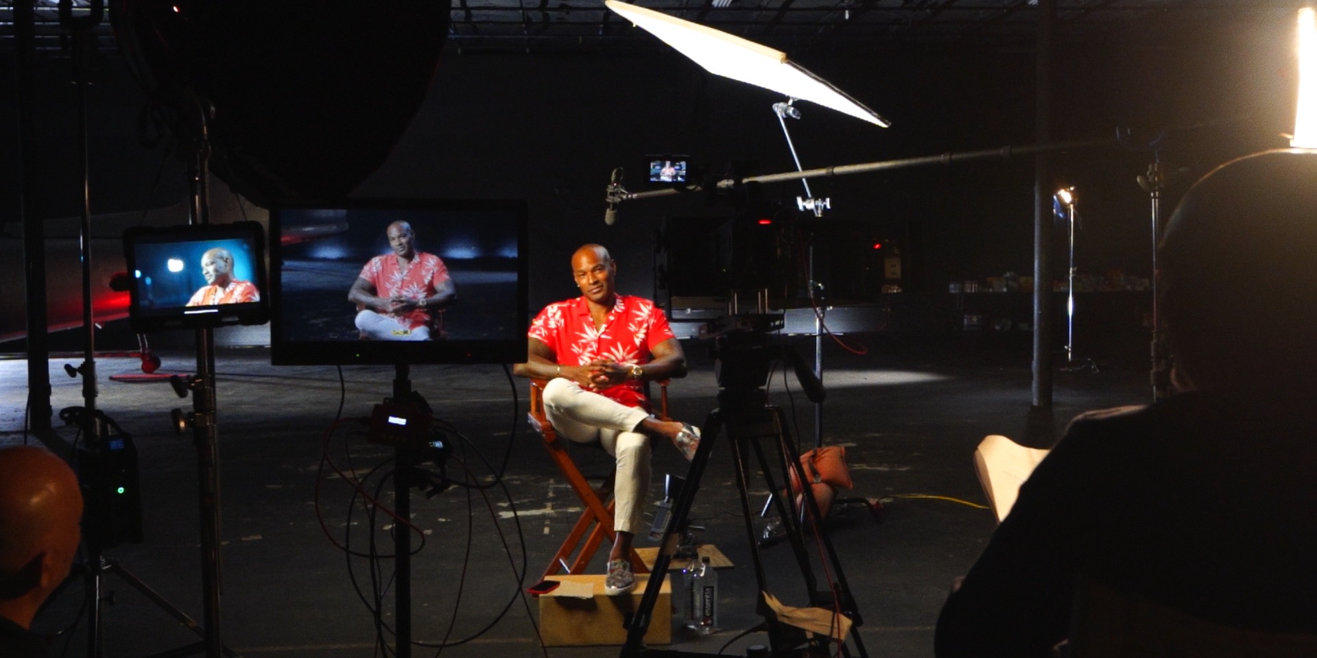 An interview filmed on a soundstage